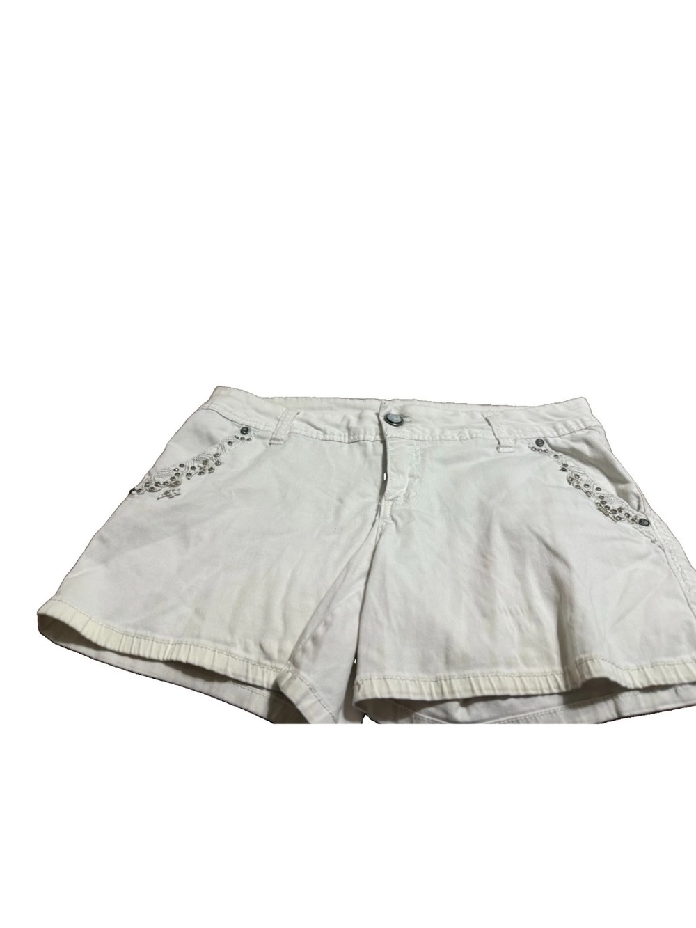 Bke Buckle Women’s White Rhinestone Mollie Khaki Shorts! Size 31 38x5